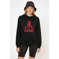 Atari Logo Baskılı Siyah Kadın Kapşonlu Sweatshirt