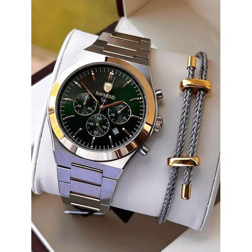 Raymond Nişan Ve Damatlara Özel Çelik Kordon 2 Yıl Garantili 5 Atm Erkek Kol Saati+Bileklik RMD.15