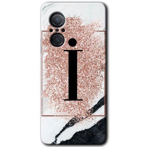 Huawei Nova 9 SE Kılıf HD Desen Baskılı Arka Kapak - Pembe Mermer Desenli İ Harfi + Kırılmaz Cam