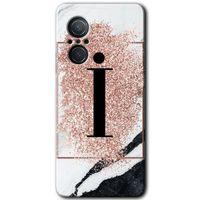 Huawei Nova 9 SE Kılıf HD Desen Baskılı Arka Kapak - Pembe Mermer Desenli İ Harfi + Kırılmaz Cam