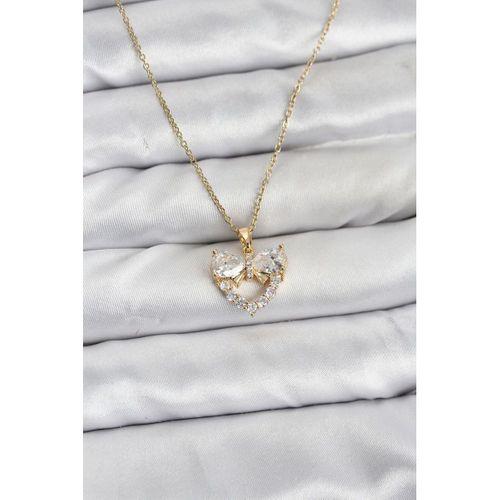 316L Çelik Zincir Gold Renk Kalp ve Fiyonk Model Zirkon Taşlı Kadın Kolye