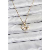 316L Çelik Zincir Gold Renk Kalp ve Fiyonk Model Zirkon Taşlı Kadın Kolye