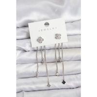 Pirinç Gümüş Renk Yonca Model Sallantılı Kadın Küpe - TJ-BKP11454