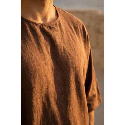 Castiel Bisiklet Yaka Fakir Kol Oversize Kısa Kol T-shirt - Kahve