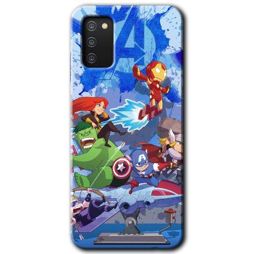 Samsung Galaxy A02s Kılıf Baskılı Kapak - Avengers Cartoon + 5D Tam Kaplayan Cam
