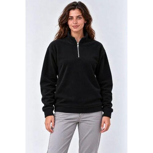 Polar Dik Yaka Yarım Fermuarlı Uzun Kollu Regular Fit Kışlık Sweatshirt - Siyah