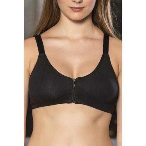 Sİyah Önden Fermuarlı Pamuklu Sütyen,Günlük ve Medikal Kullanım İçin, Kadın İç Giyim