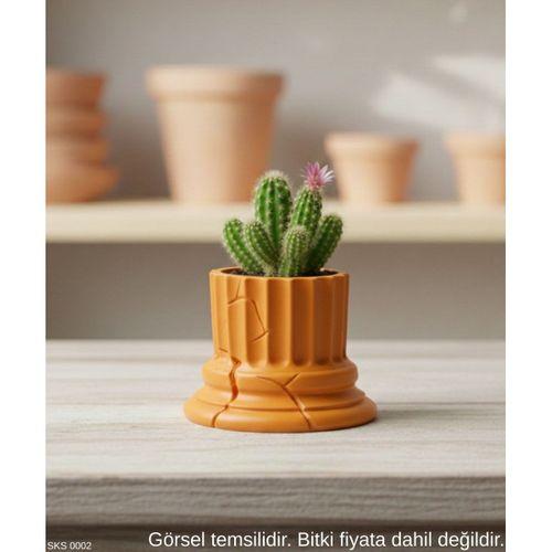 Turuncu Klasik Sutun Form Mini Dekoratif Saksi 7 Cm Masa Ustu Ofis Dekoru