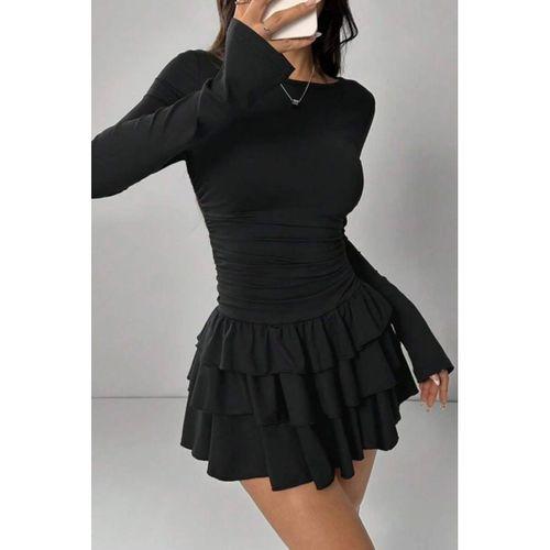 Eteği Kat Kat Volanlı Mini Elbise