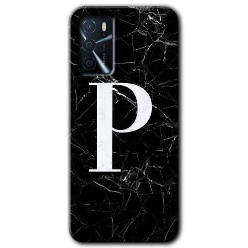 MRCİLETİSİM Oppo A16 Kılıf Kapak - Siyah Mermer Desenli P Harfi +Hayalet Ekran Yandan Gözükmez