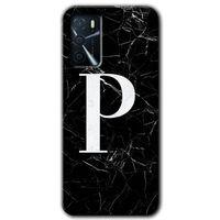 MRCİLETİSİM Oppo A16 Kılıf Kapak - Siyah Mermer Desenli P Harfi +Hayalet Ekran Yandan Gözükmez