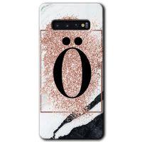 Galaxy S10 Kılıf HD Desen Baskılı Arka Kapak - Pembe Mermer Desenli Ö Harfi + Kırılmaz Cam