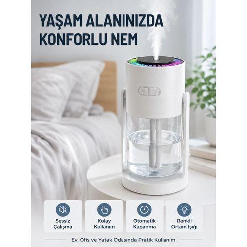 Taşınabilir Hava Nemlendirici Led Işıklı Şeffaf Hazneli Ev Ofis Yatak Odası Nemlendirme Cihazı