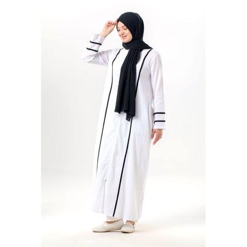 Uzun Kol Gülfem Fermuarlı Yazlık Şile Bezi Ferace Beyaz Byz