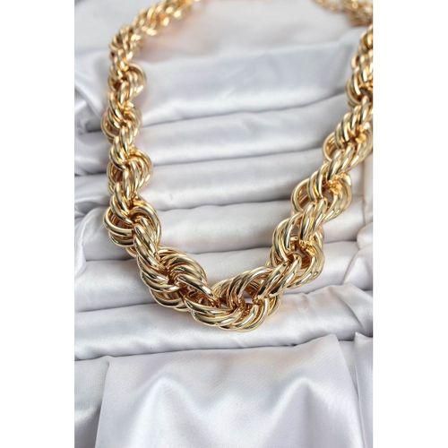 Pirinç Gold Renk Sarmal Halat Model Kadın Kolye - TJ-BKO10634