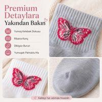 Kadın Kelebek Desenli Kısa Konç Çorap 6'lı | %80 Pamuklu Dikişsiz, Siyah Beyaz Gri