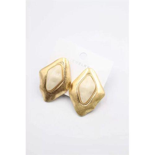 Taşlı Küpe - Krem