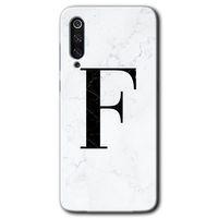 Xiaomi Mi 9 SE Kılıf HD Desen Baskılı Arka Kapak - Beyaz Mermer Desenli F Harfi