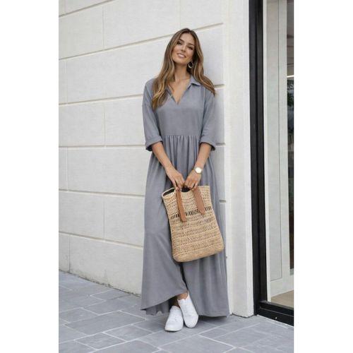 Kadın Truvakar Kollu V Yakalı Yırtmaçlı Uzun Aerobin Elbise