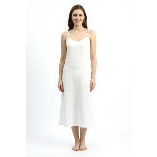 Pamuk Şile Bezi Ayarlanabilir İp Askılı Uzun Kombinezon V Yaka Uzun Elbise İç Astarı Jüpon Beyaz Byz