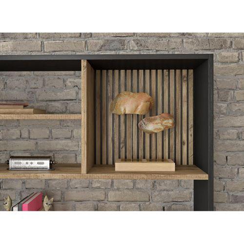 Nova Zebra 7 Bölmeli Kitaplıklık - Minifiks - Wood Siyah  Atlantik Çam