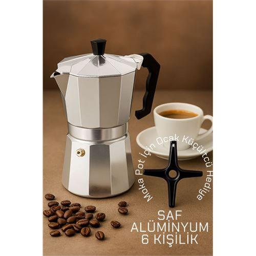 Zhltools Klasik Italyan Moka Pot - 6061 Saf Alüminyum  Profesyonel Moka Pot - 6 kişilik