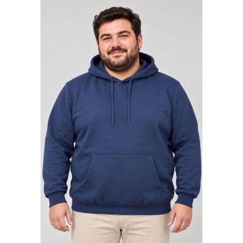 Erkek Battal Büyük Beden Üç İplik İçi Şardonlu Kapüşonlu Kanguru Cepli Kışlık Sweatshirt - Lacivert