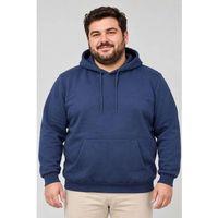 Erkek Battal Büyük Beden Üç İplik İçi Şardonlu Kapüşonlu Kanguru Cepli Kışlık Sweatshirt - Lacivert