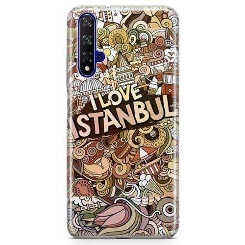 Honor View 20 Kılıf İstanbul Doodle Arka Kapak Koruma Desenli Full Koruyucu