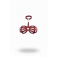 Kırmızı Göğüs Harness Deri Kafesli Zımba Detaylı Boyunluk - Brf224