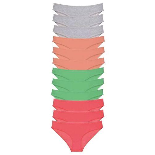 12 Adet Süper Eko Set Likralı Kadın Slip Külot Gri Pudra Yeşil Fuşya