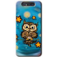 MRCİLETİSİM MRCİLETİSİM Samsung Galaxy A80 Kılıf HD Desen Baskılı Arka Kapak + Temperli Cam - Owl Bird Stars
