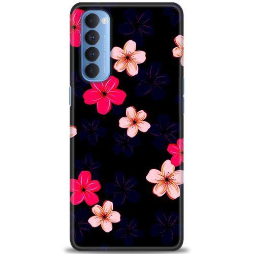 Oppo Reno 4 Pro Kılıf HD Baskılı Kılıf - Pembe Mavi Çiçekler + Tam Ekran Koruyucu