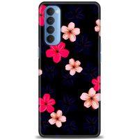 Oppo Reno 4 Pro Kılıf HD Baskılı Kılıf - Pembe Mavi Çiçekler + Tam Ekran Koruyucu