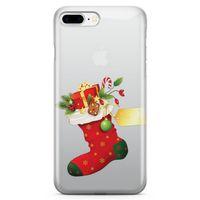 Apple iPhone 8 Plus Kılıf Kırmızı Çorap Arka Kapak Koruma Desenli Full Koruyucu