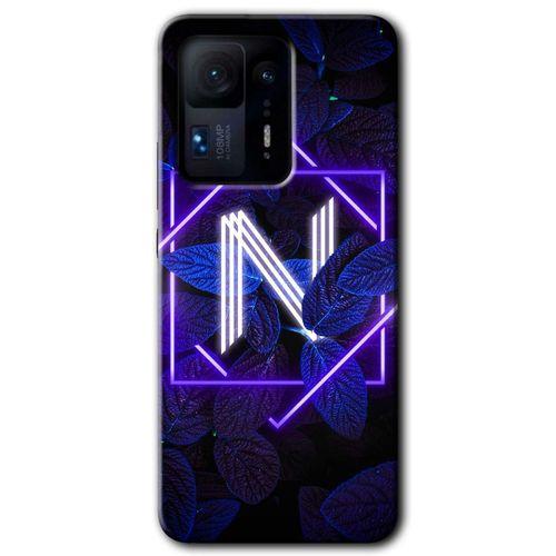 Xiaomi Mi Mix 4 Kılıf HD Desen Baskılı Arka Kapak+Temperli Cam - Dark Neon Yaprak N Harfi