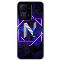 Xiaomi Mi Mix 4 Kılıf HD Desen Baskılı Arka Kapak+Temperli Cam - Dark Neon Yaprak N Harfi