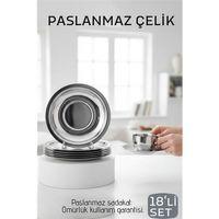 Paslanmaz Çelik Çay Tabağı Seti - Premium 304 Kalite  18 Parça Lüks Aynalı Parlaklık ve Modern Tasarım