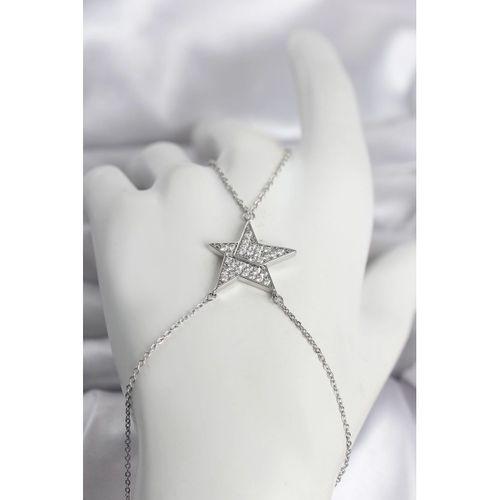 Pirinç Gümüş Renk Zirkon Taşlı Yıldız Model Kadın Şahmeran