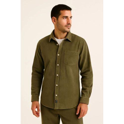 Erkek Fitilli Kadife Cepli Gömlek Oversize Rahat Kalıp - Haki