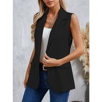 Kadın Kolsuz Yakalı önden Tek Düğmeli Atlas Ceket