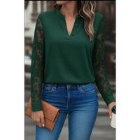 Kadın Uzun Kollu Yaka Düğme Detay Güpürlü Kol Krep Bluz