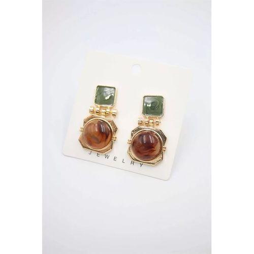 Taşlı Küpe - Kahverengi