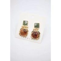 Taşlı Küpe - Kahverengi