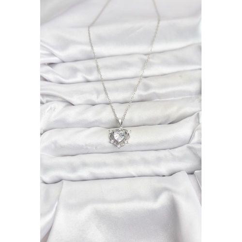 316L Çelik Zincir Gümüş Renk Kalp Model Zirkon Taşlı Kadın Kolye