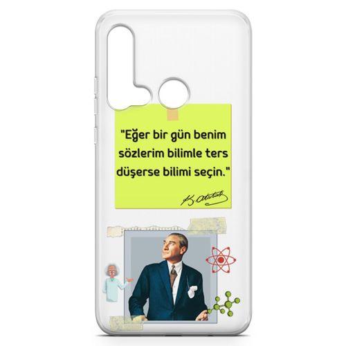 Huawei Nova 5i Kılıf Caps Atatürk Arka Kapak Koruma Desenli Full Koruyucu