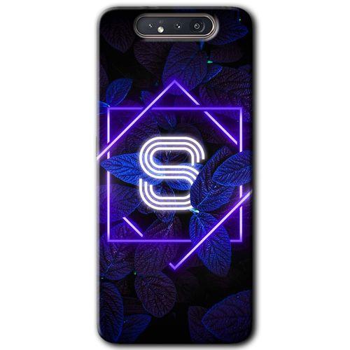 Potkal Hediye Fabrikası Samsung Galaxy A80 HD Baskılı Kılıf + 9D Tam Ekran Koruyucu - Dark Neon Yaprak S Harfi