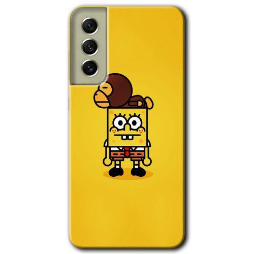 MRCİLETİSİM Samsung Galaxy S21 FE Kılıf HD Desen Baskılı Arka Kapak + Temperli Cam - Sünger Bob
