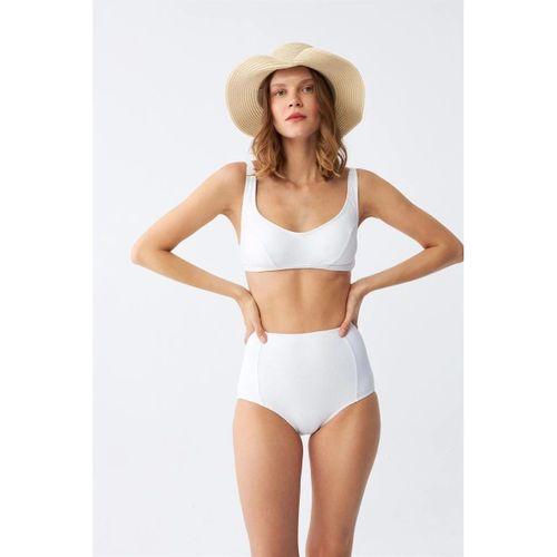Kadın Basic Beyaz Pedli Yüksek Bel Bikini Takımı