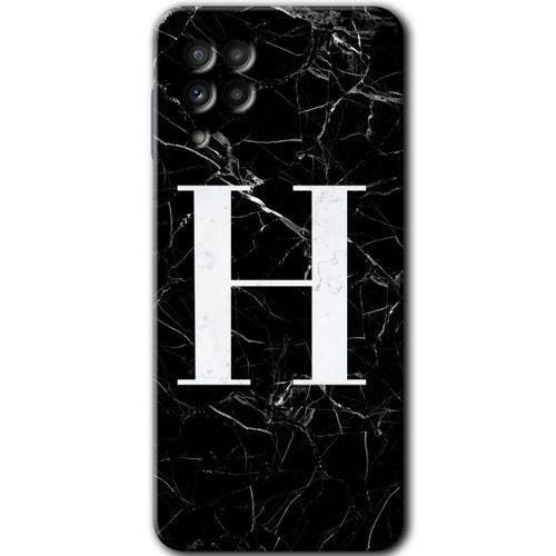 Potkal Hediye Fabrikası Samsung Galaxy A22 Kılıf HD Desen Baskılı Arka Kapak - Siyah Mermer Desenli H Harfi